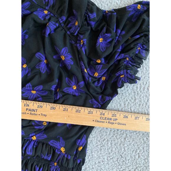 Ava & Viv Top 2X Floral V-Neck Stretch Short Sleeve Flare Blue Black Blouse - Picture 11 of 16